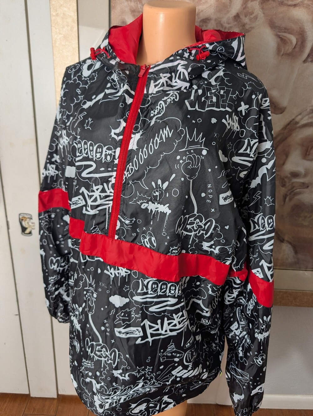 Screenshot Black and Red Graffiti Streetwear Windbreaker Size 2XL